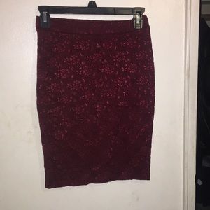 F21 Burgundy lace bodycon skirt